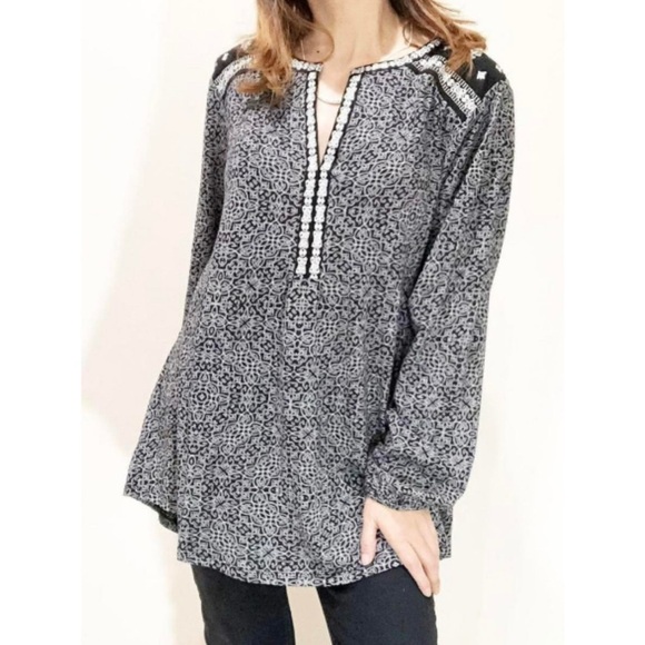 Lucky Brand Plus Size Boho Paisley V-neck Blouse Size 1X Embroidered Top 80318 - Picture 1 of 10